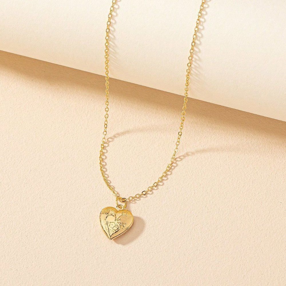 Gold-Toned Tiny Heart Locket Necklace